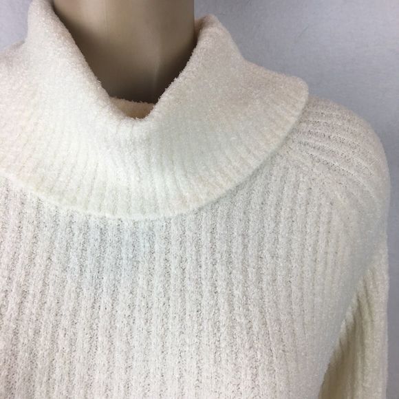 Vintage Ivory Soft Cozy Belted Ribbed Knit Turtleneck Sweater L - Picture 4 of 5